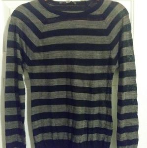 Loft Sheer Gray Black Striped Fitted Sweater